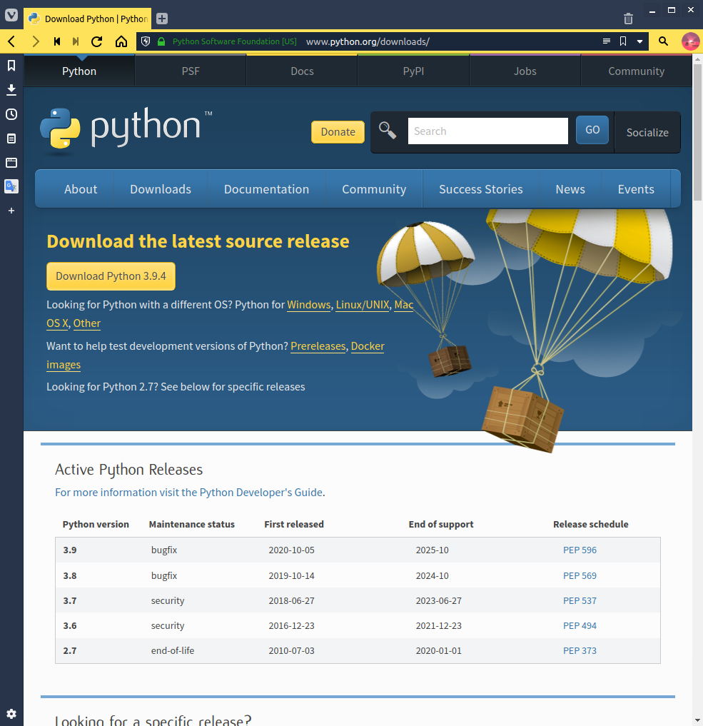 Python downloads website