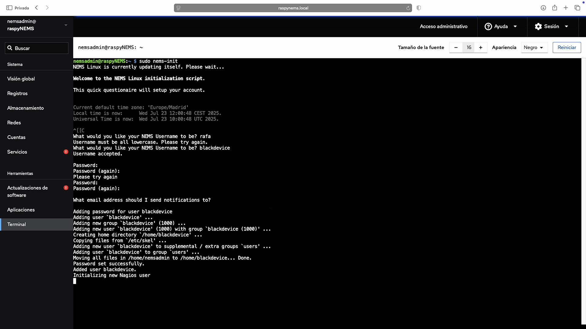 Set up NEMs network monitor for Raspberry Pi
