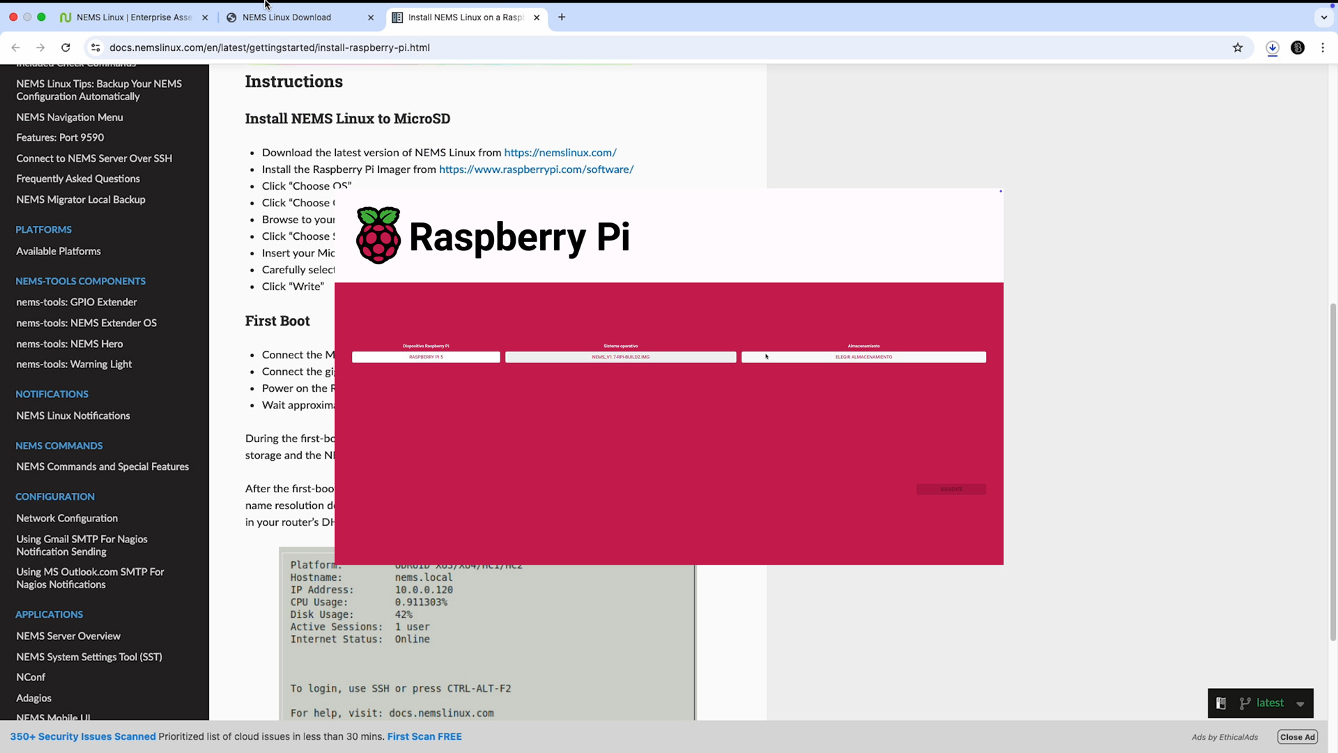 Install NEMs monitor on Raspberry Pi imager