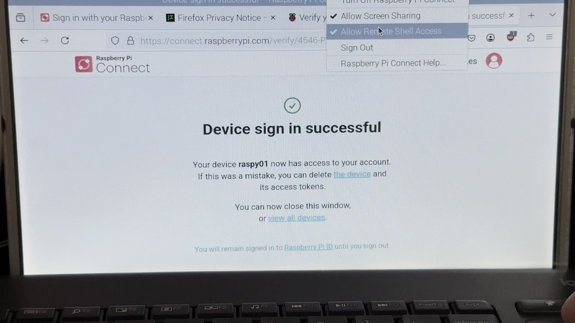 Raspberry Pi connect sign in