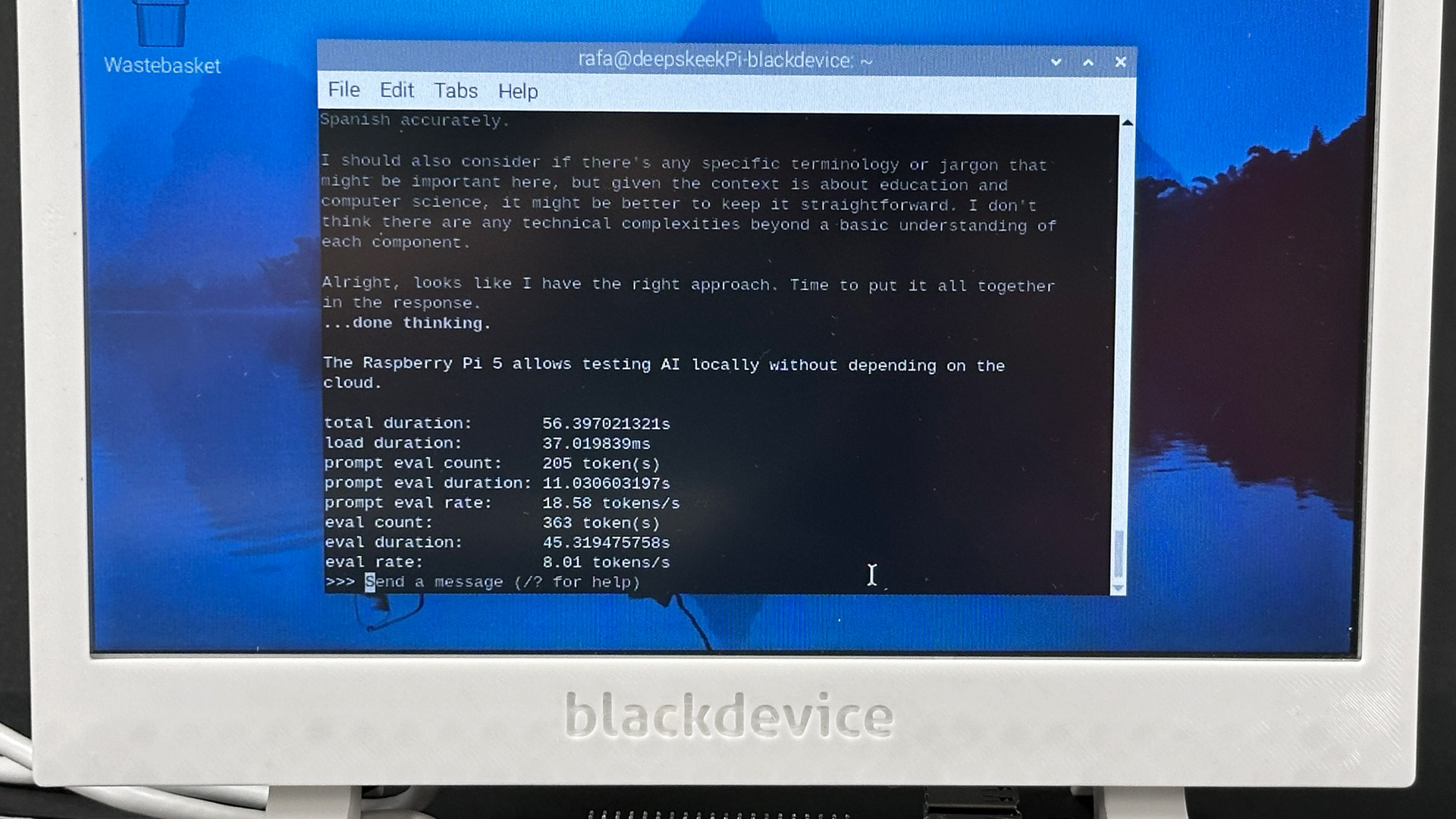 Testing DeepSeek R-1 1.5b on a Raspberry Pi 5
