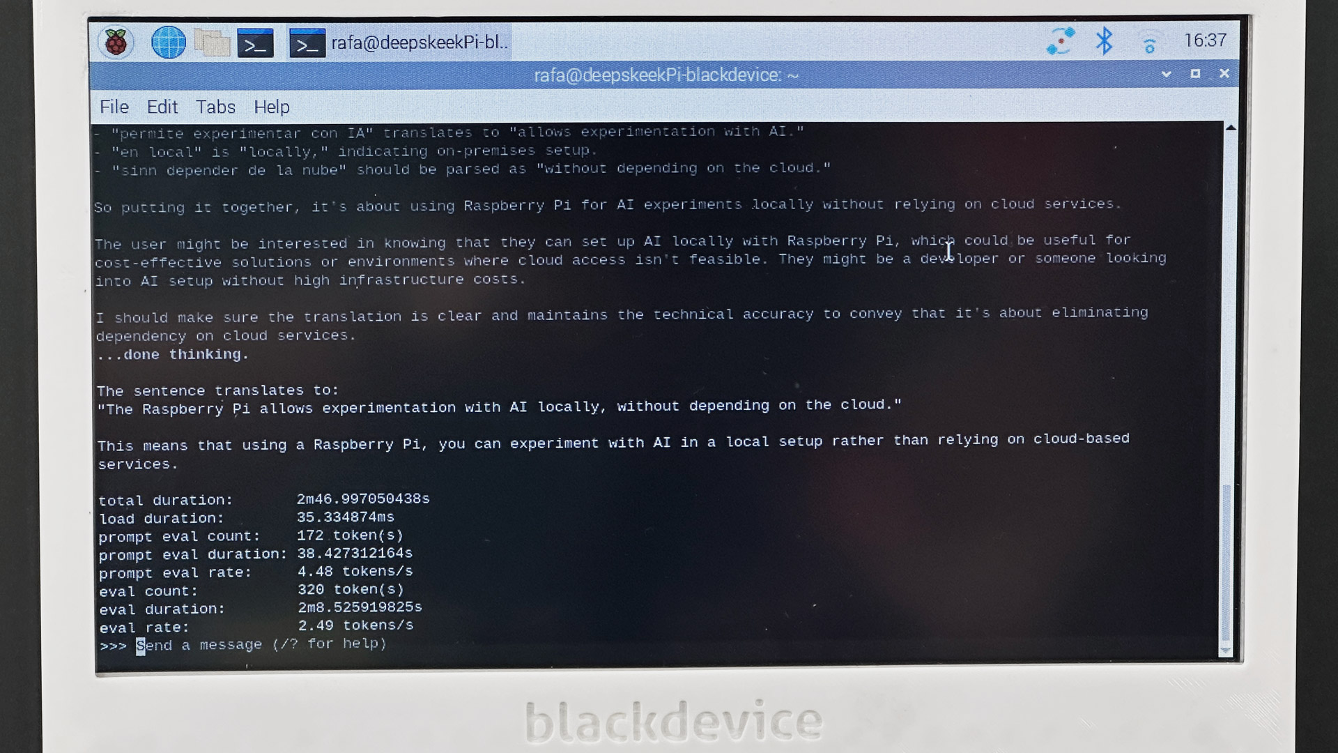 Testing DeepSeek R-1 7b on a Raspberry Pi 5
