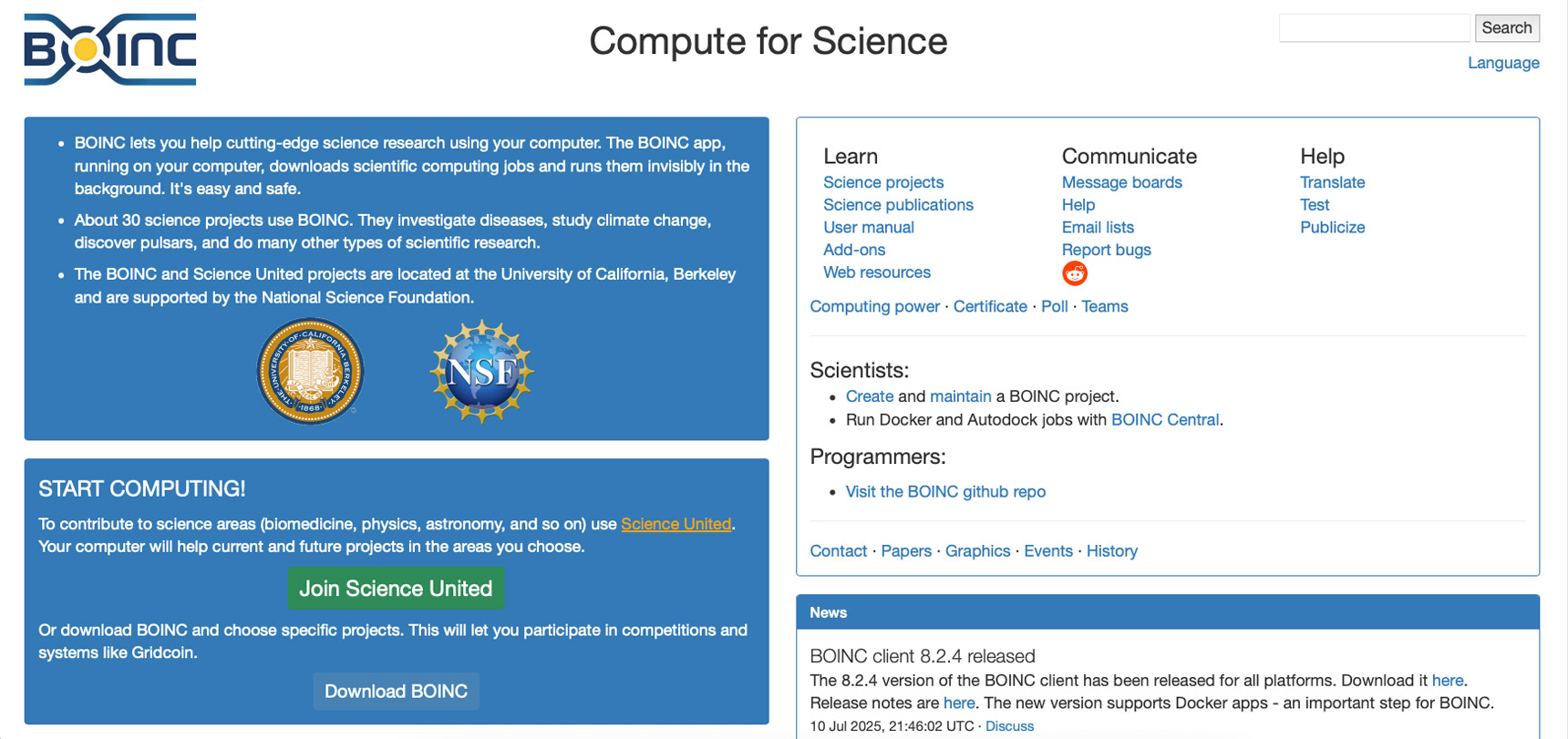 BOINC Compute for Science | website