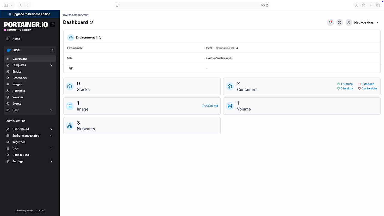 Portainer. Containers managing platform dashboard