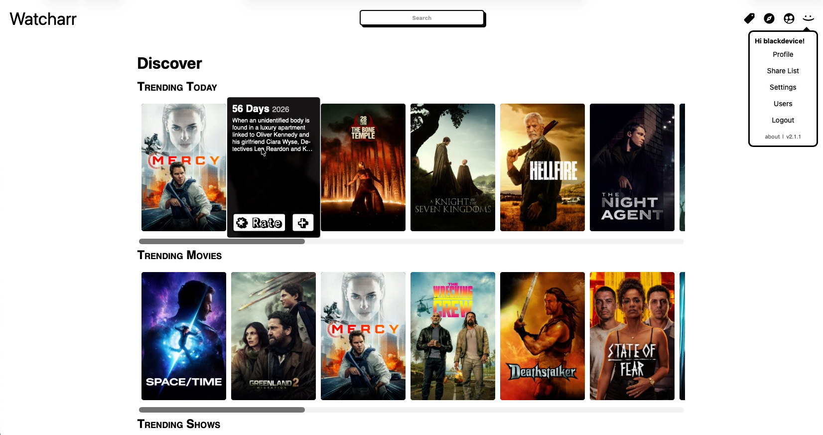 Watcharr self-hosted watch list running on a Raspberry Pi 3